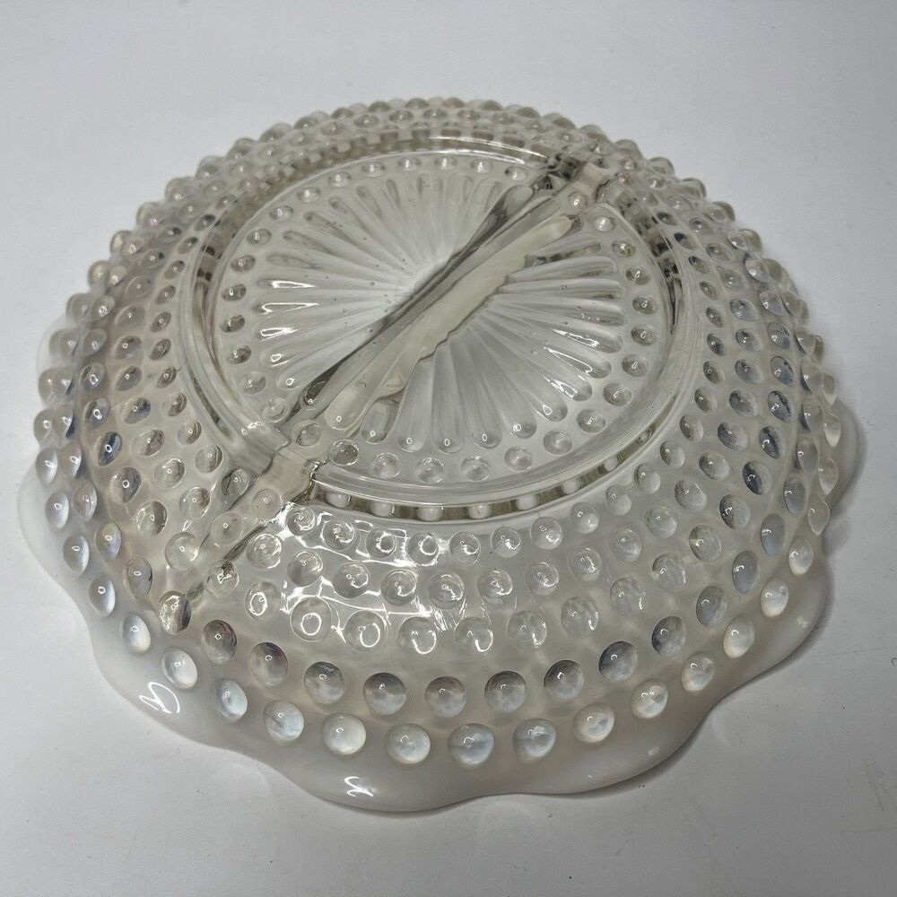 Vtg Moonstone Anchor Hocking Clear Opalescent Hobnail Relish Divided Dish Tray - Picture 5 of 6